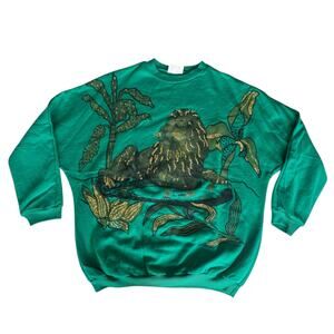 Womens Sweatshirt Size Large Gold Glitter Lion Ugly Sweater Vintage